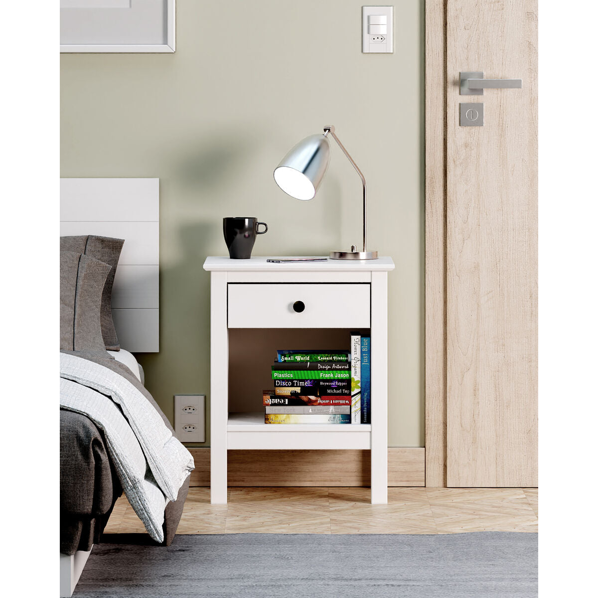 Nightstand Alexandra House Living White Metal Pine 47 x 60 x 35 cm 1 drawer-3