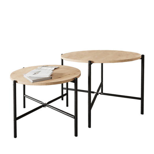 Set of 2 tables Alexandra House Living Black Oak Metal Wood MDP 50 x 40 x 50 cm 65 x 50 x 65 cm-0