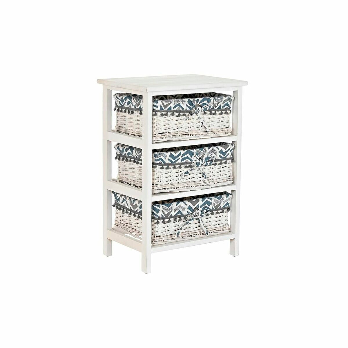 Chest of drawers DKD Home Decor Blue White wicker Paolownia wood 40 x 29 x 59 cm-0