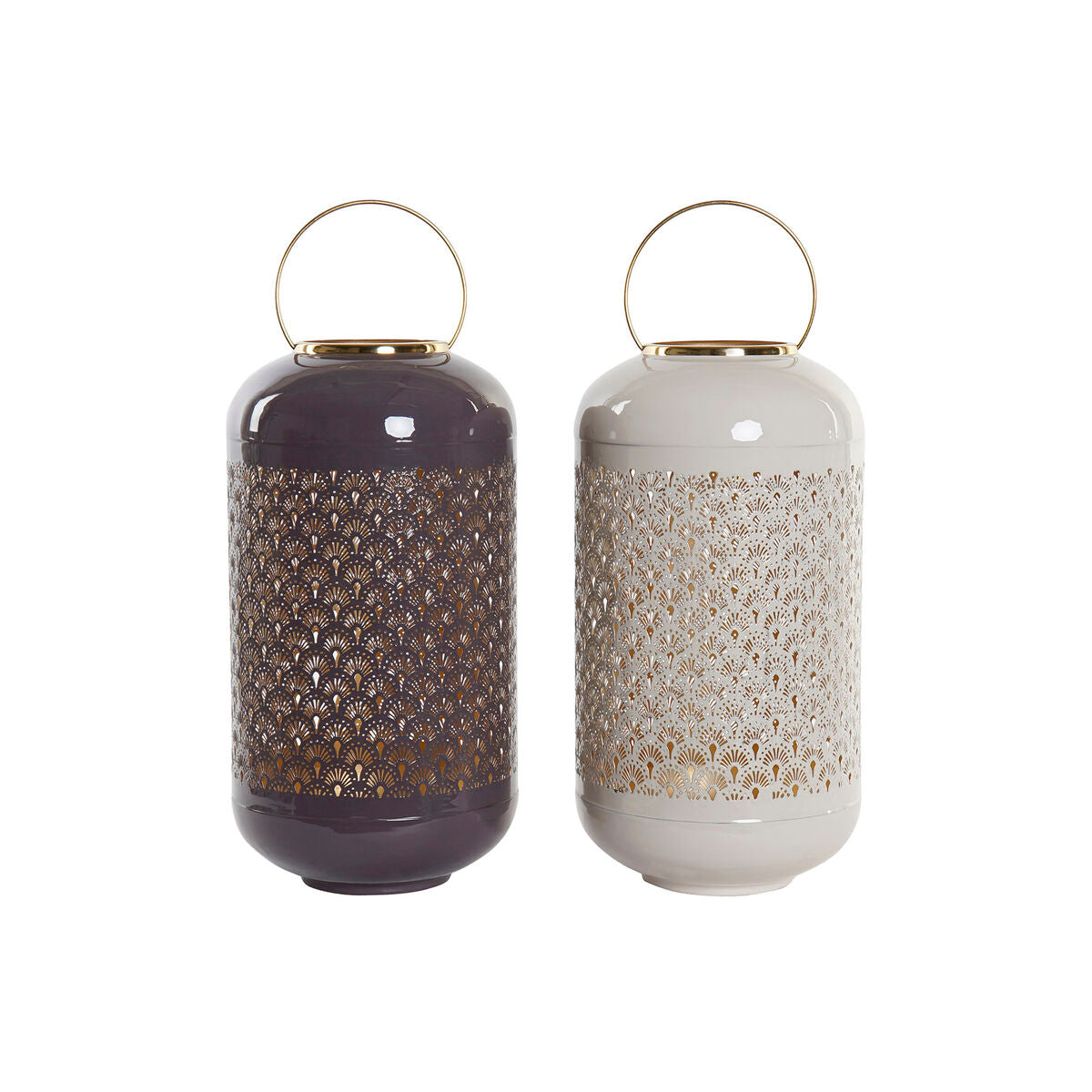 Candleholder DKD Home Decor Beige Aluminium 24 x 24 x 57 cm Light mauve (2 Units)-0
