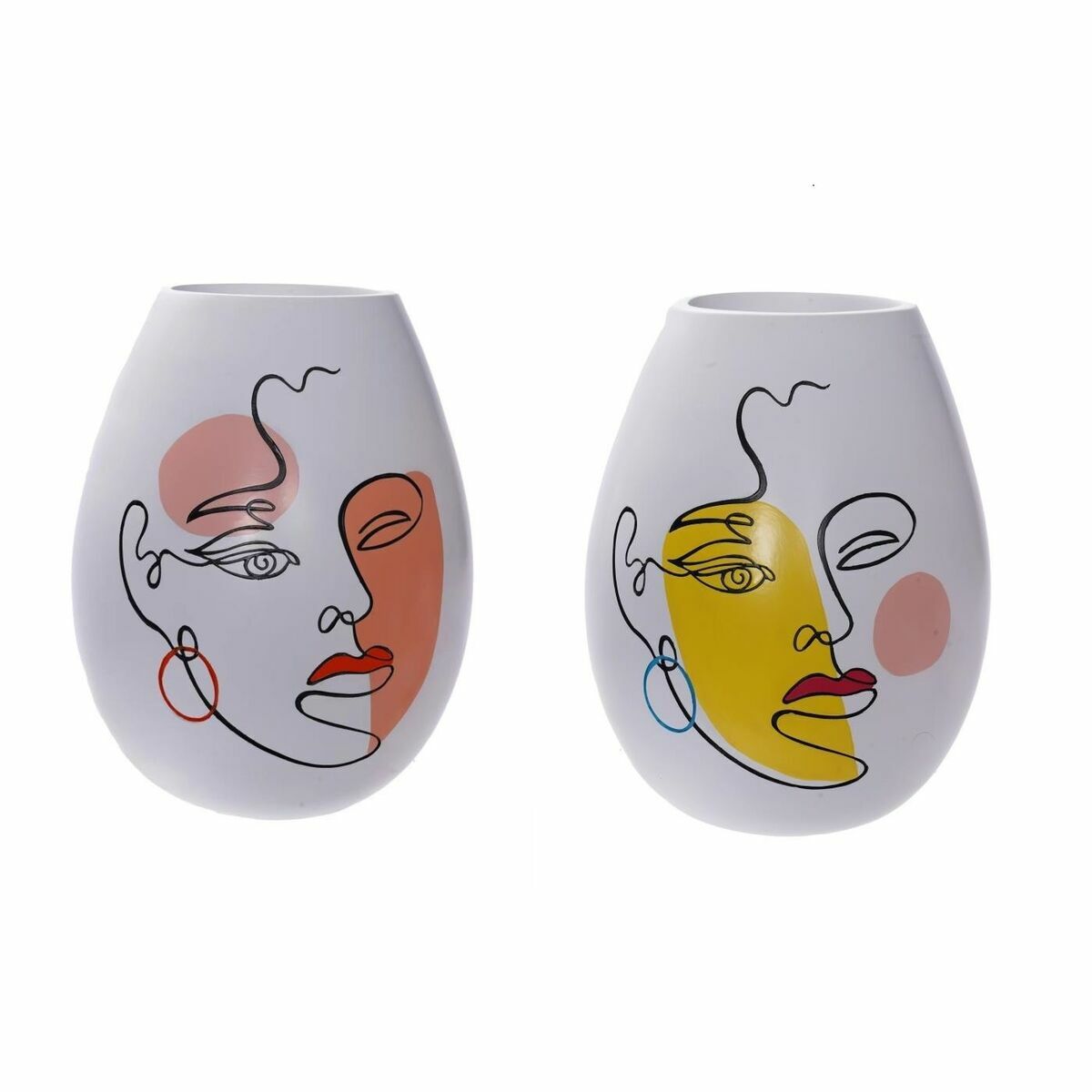 Vase DKD Home Decor 22,5 x 22,5 x 29 cm Face White Resin Multicolour (2 Units)-0