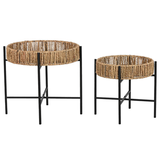 Set of 2 tables Home ESPRIT Black Natural Metal 49 x 49 x 44 cm-0