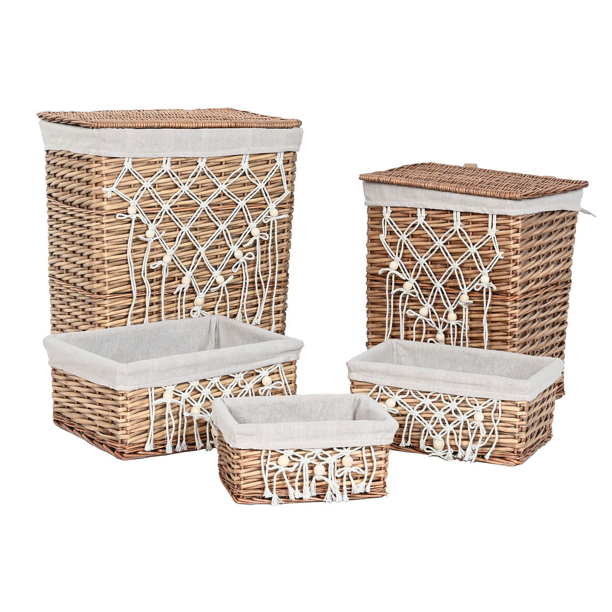 Laundry basket Home ESPRIT White Natural wicker Shabby Chic 47 x 35 x 55 cm 5 Pieces-0