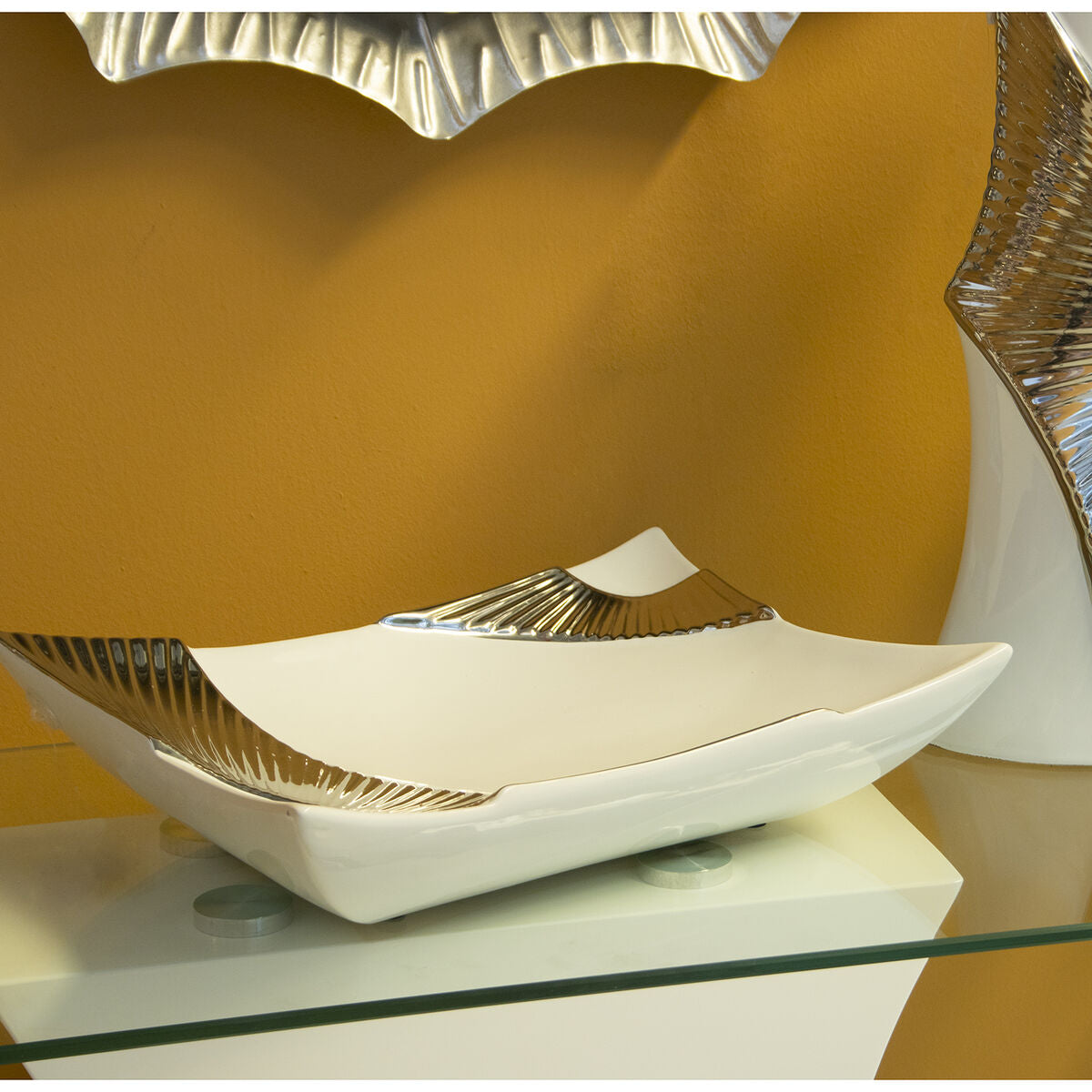 Centerpiece Alexandra House Living White Silver Ceramic 9 x 33 x 24 cm-1
