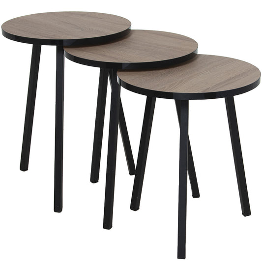Set of 3 tables Alexandra House Living Black Golden Wood-0
