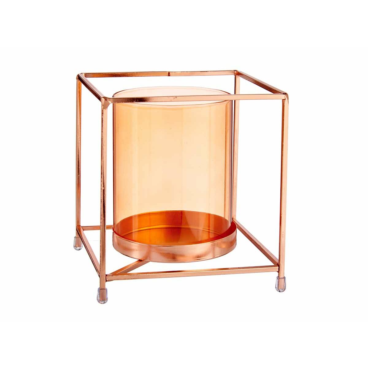 Candleholder Squared Copper Amber 14 x 15,5 x 14 cm Golden Metal Glass-0