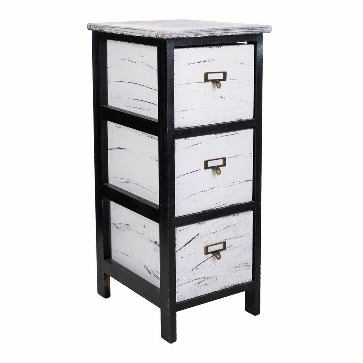 Chest of drawers Alexandra House Living White Black Paolownia wood 32 x 63 x 26 cm-0