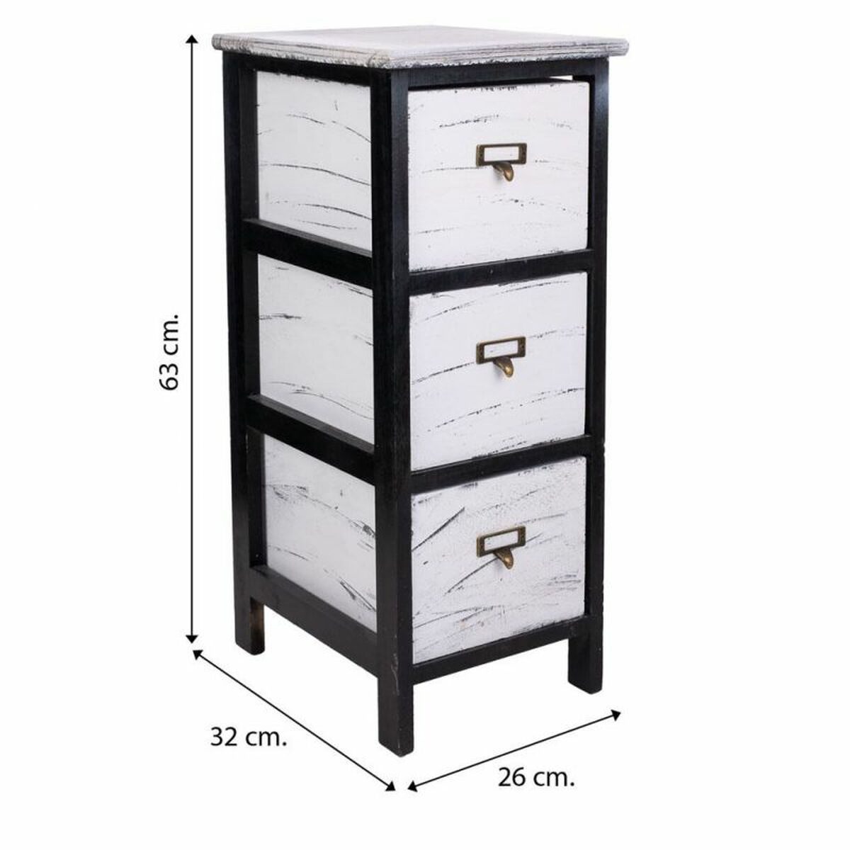 Chest of drawers Alexandra House Living White Black Paolownia wood 32 x 63 x 26 cm-1