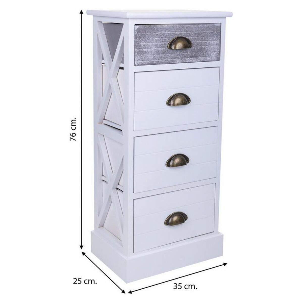Chest of drawers Alexandra House Living White Paolownia wood MDF Wood 25 x 76 x 35 cm-5