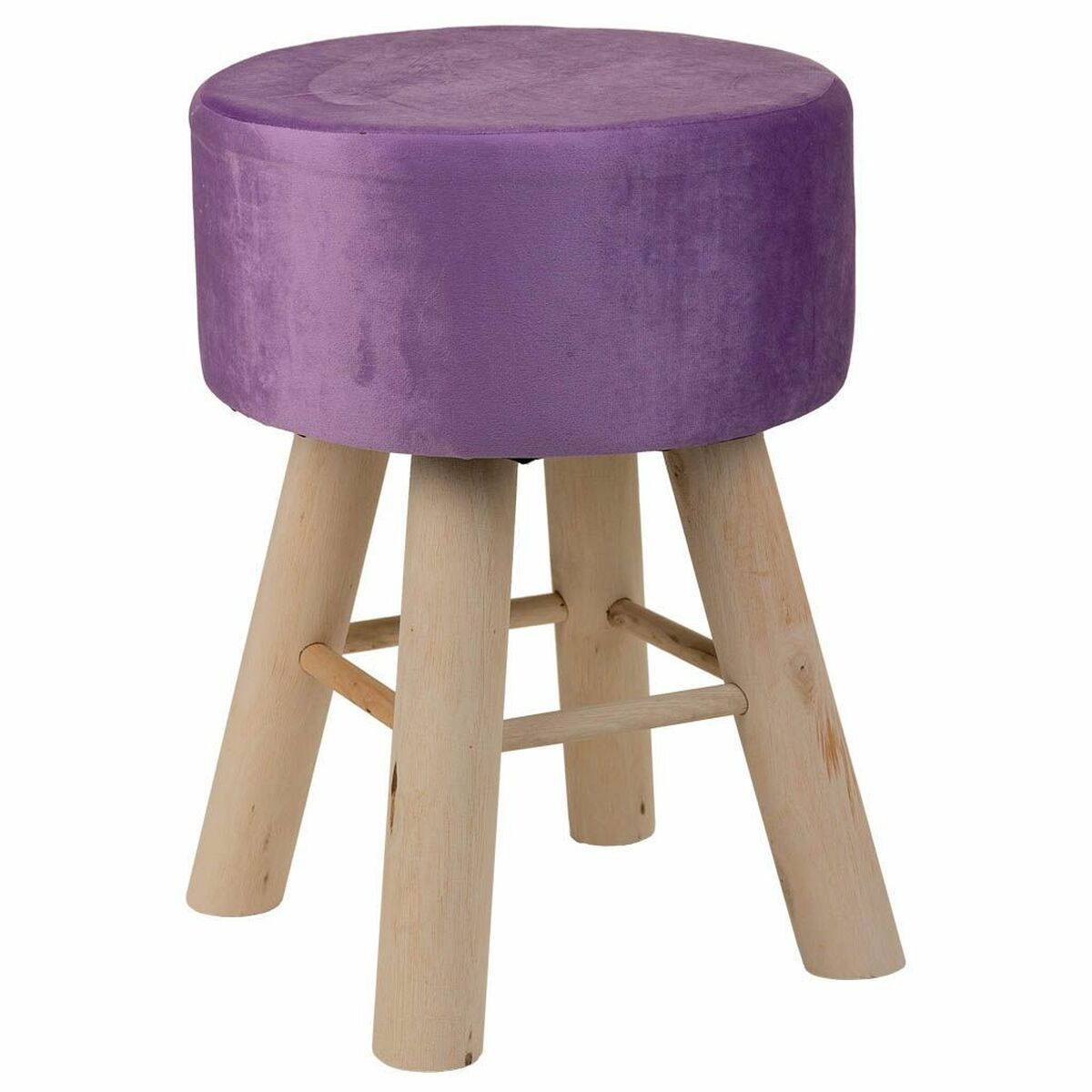 Stool Alexandra House Living Purple Velvet Bamboo Pinewood Sponge MDF Wood 32 x 44 x 32 cm-0
