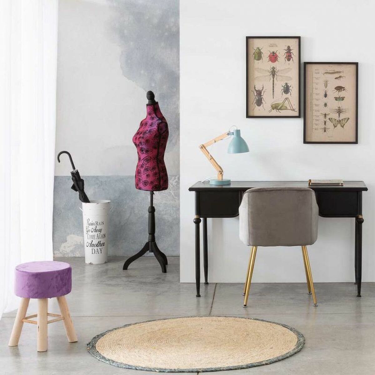 Stool Alexandra House Living Purple Velvet Bamboo Pinewood Sponge MDF Wood 32 x 44 x 32 cm-6