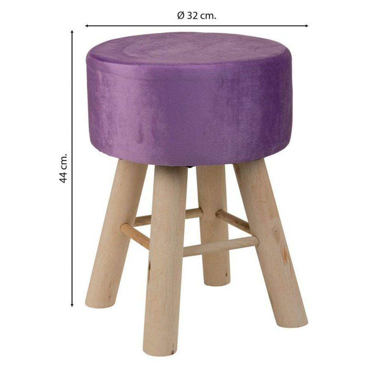 Stool Alexandra House Living Purple Velvet Bamboo Pinewood Sponge MDF Wood 32 x 44 x 32 cm-4