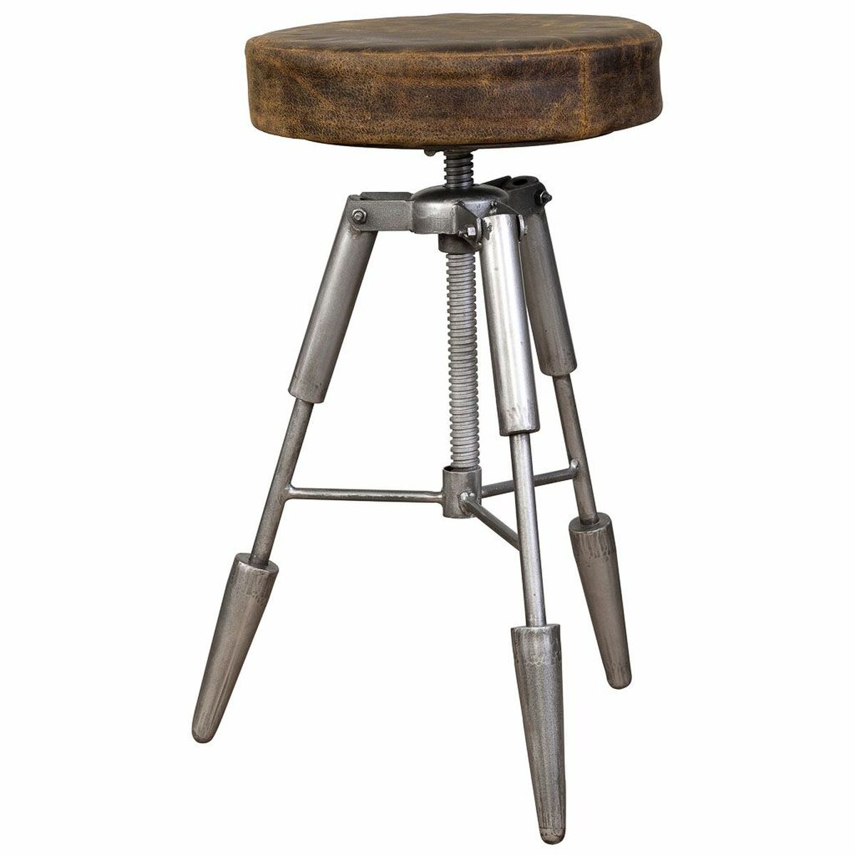 Stool Alexandra House Living Brown Leather Metal Iron 39 x 55 x 39 cm-0