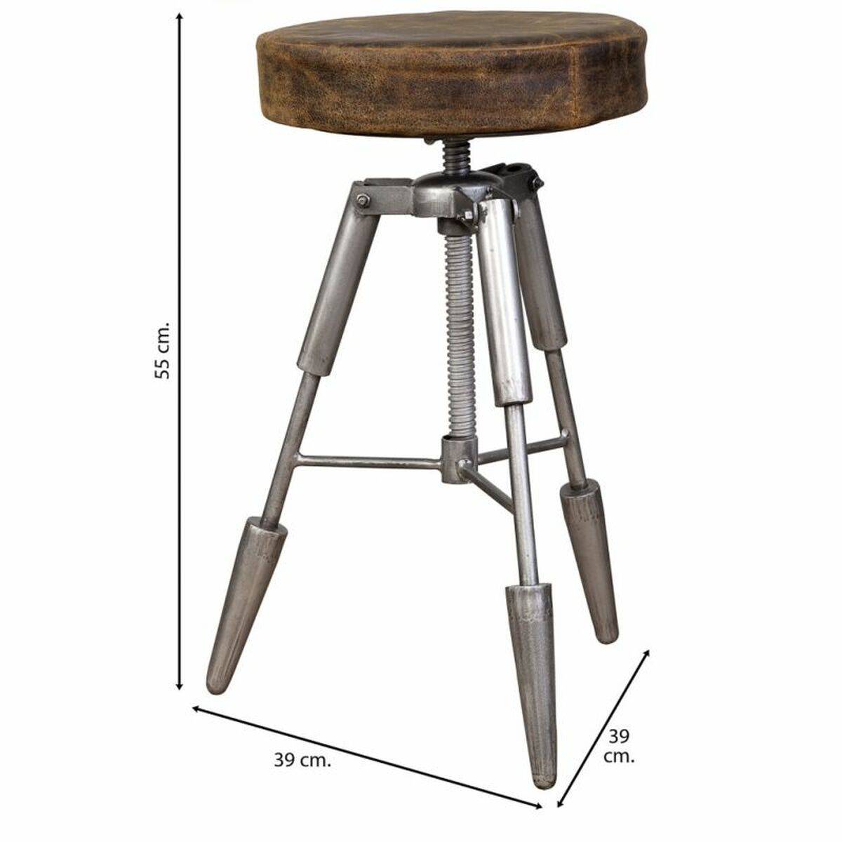 Stool Alexandra House Living Brown Leather Metal Iron 39 x 55 x 39 cm-4