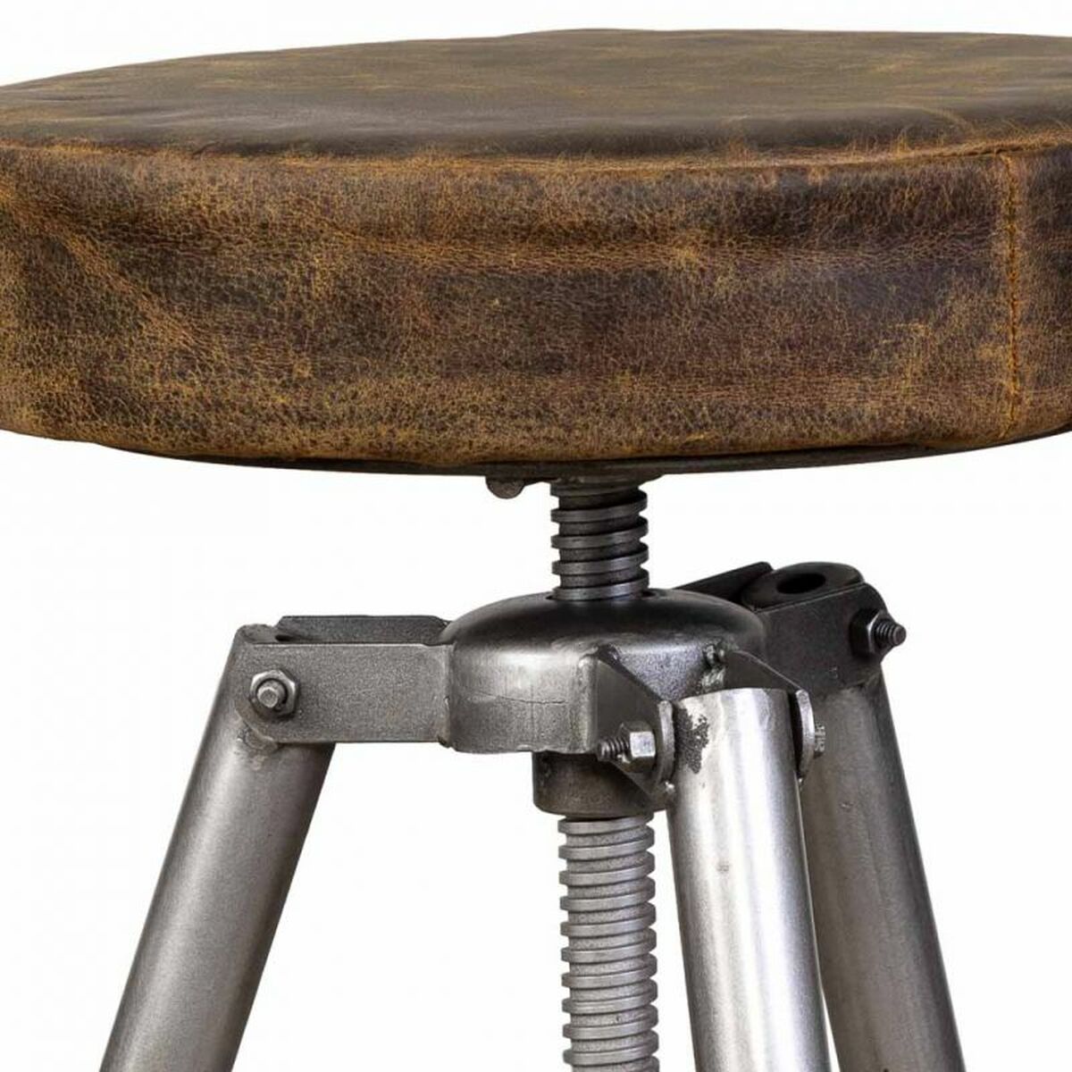 Stool Alexandra House Living Brown Leather Metal Iron 39 x 55 x 39 cm-3