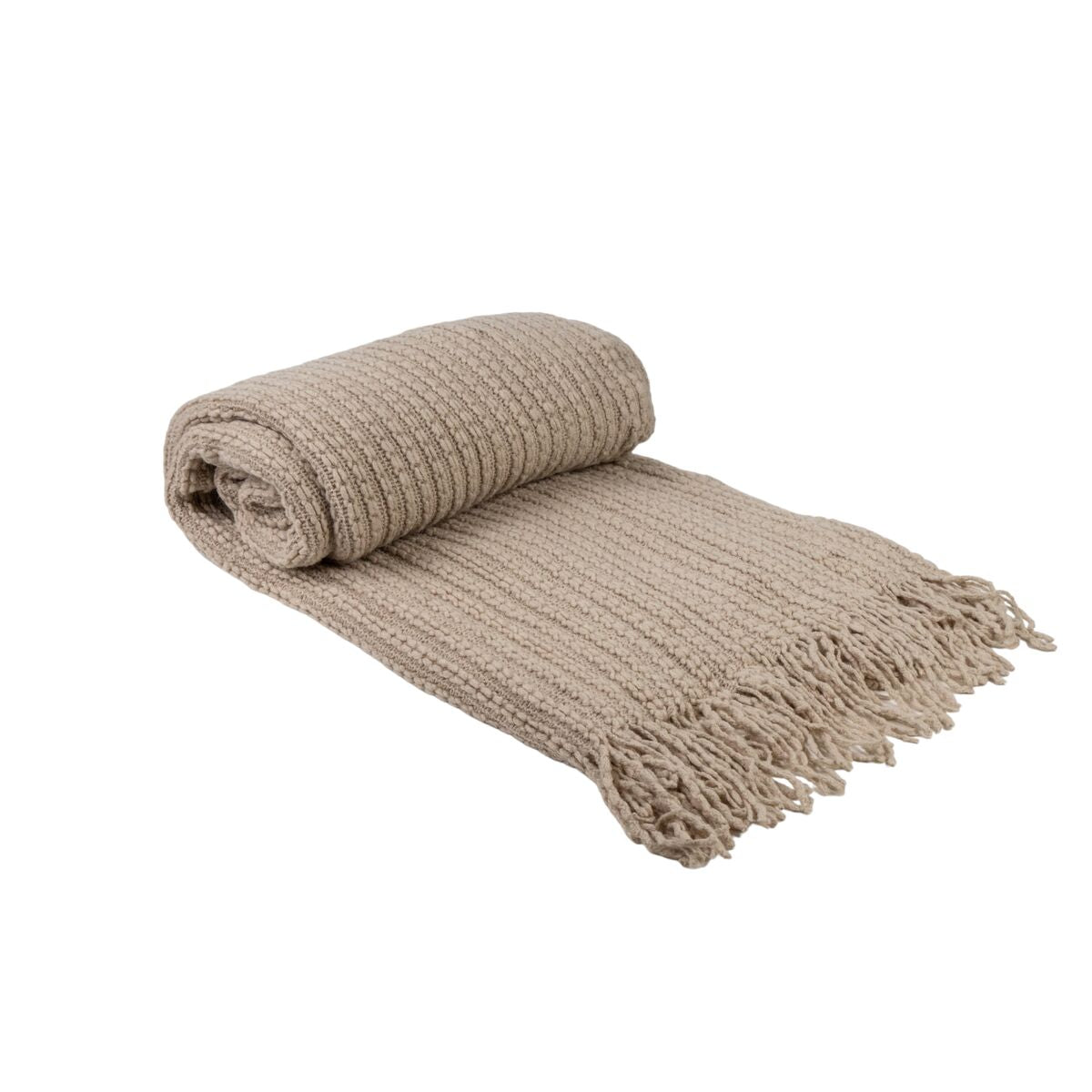 Blanket Romimex Beige With tassles 130 x 200 x 1 cm-0