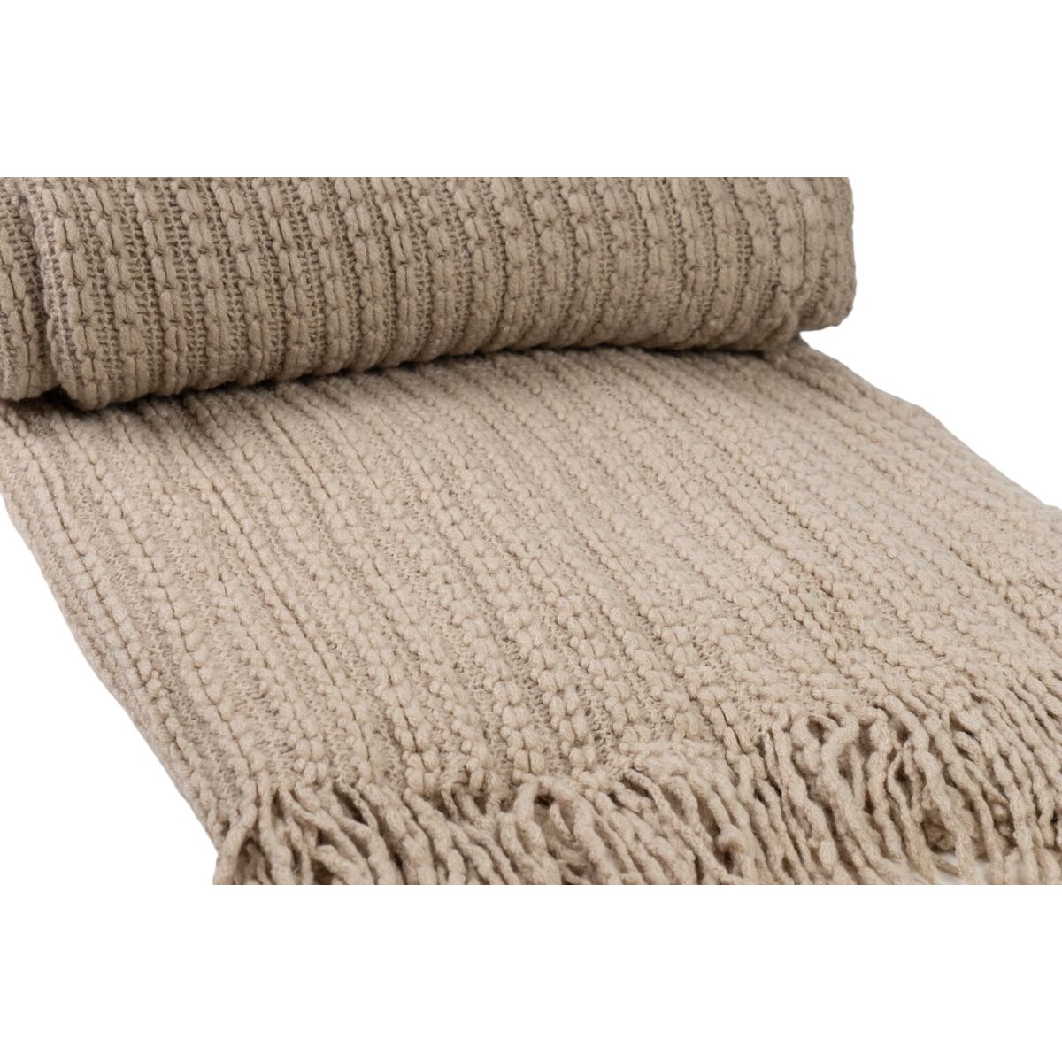 Blanket Romimex Beige With tassles 130 x 200 x 1 cm-1