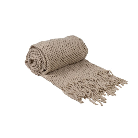 Blanket Romimex Beige With tassles 130 x 200 x 1 cm-0