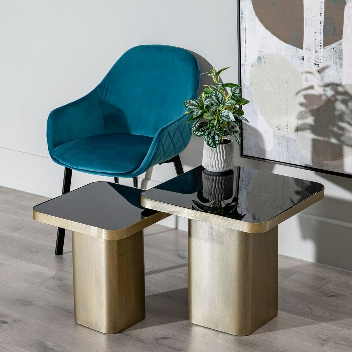 Side table Crystal Black Golden Metal 40 x 40 x 45 cm-4