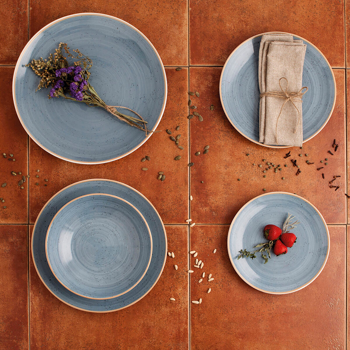 Flat Plate Ariane Terra Blue Ceramic 30 x 27 cm (6 Units)-2