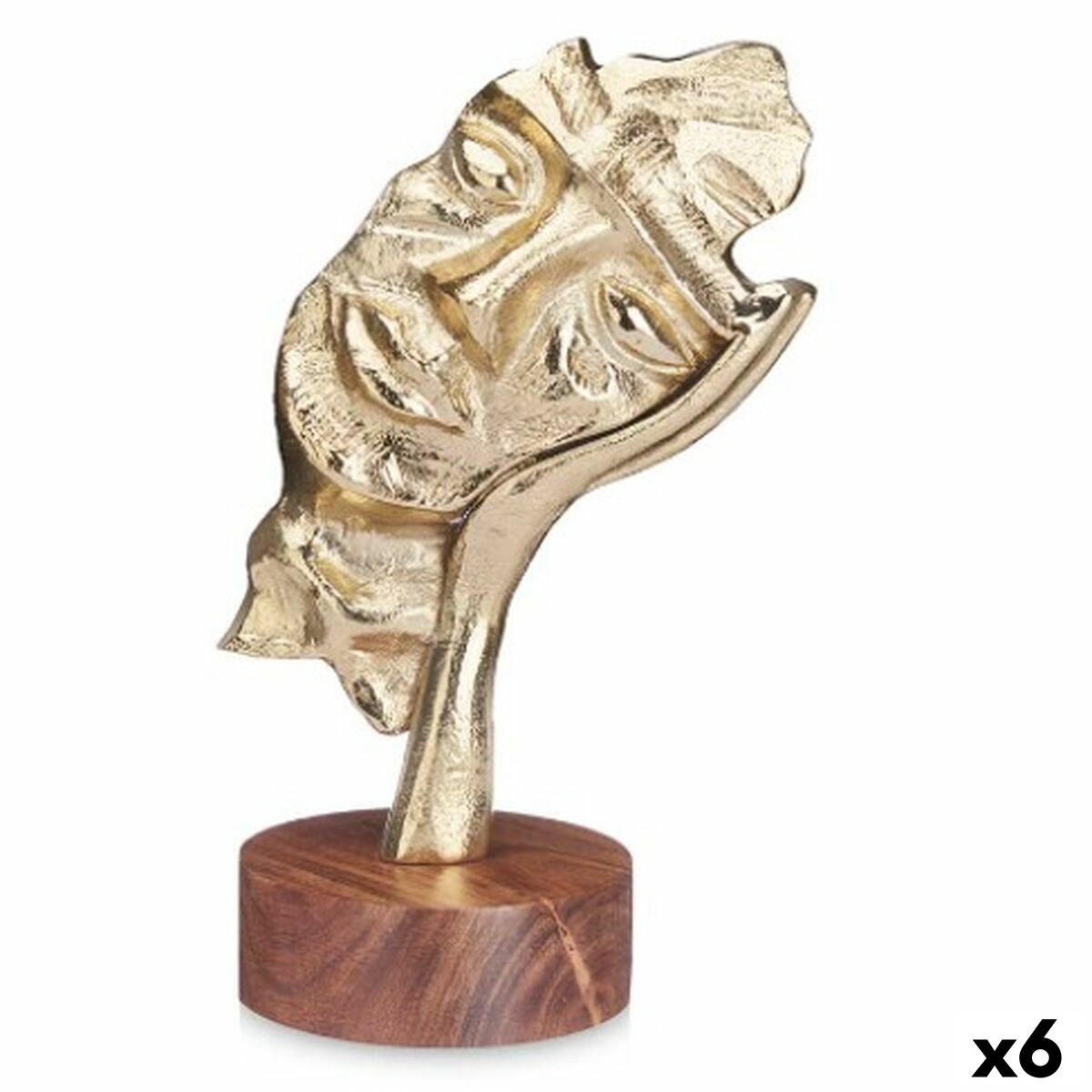 Decorative Figure Face Golden Wood Metal 16,5 x 26,5 x 11 cm-0